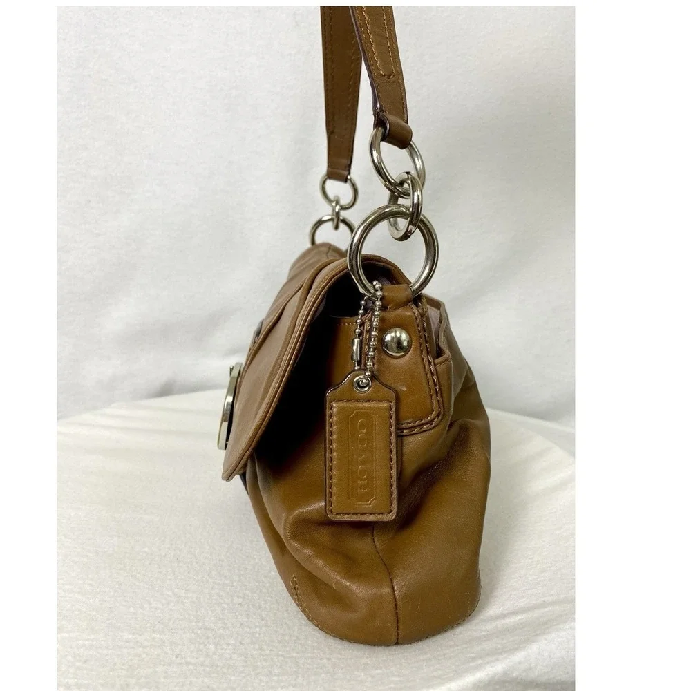 Y2K Coach Soho Shoulder Bag Brown Leather Buckle Flap Hobo Purse Vintage It Girl